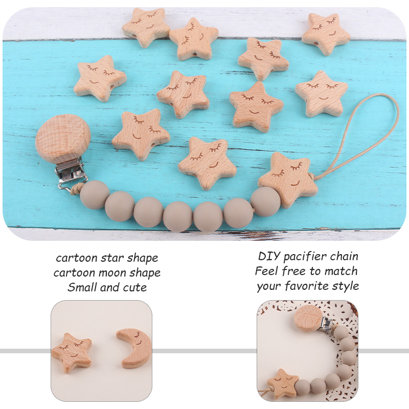 Nuevo bebé suministros de haya estrella Luna sonriente Cara modelado creativo DIY chupete cadena mordedor pulsera Accesorios