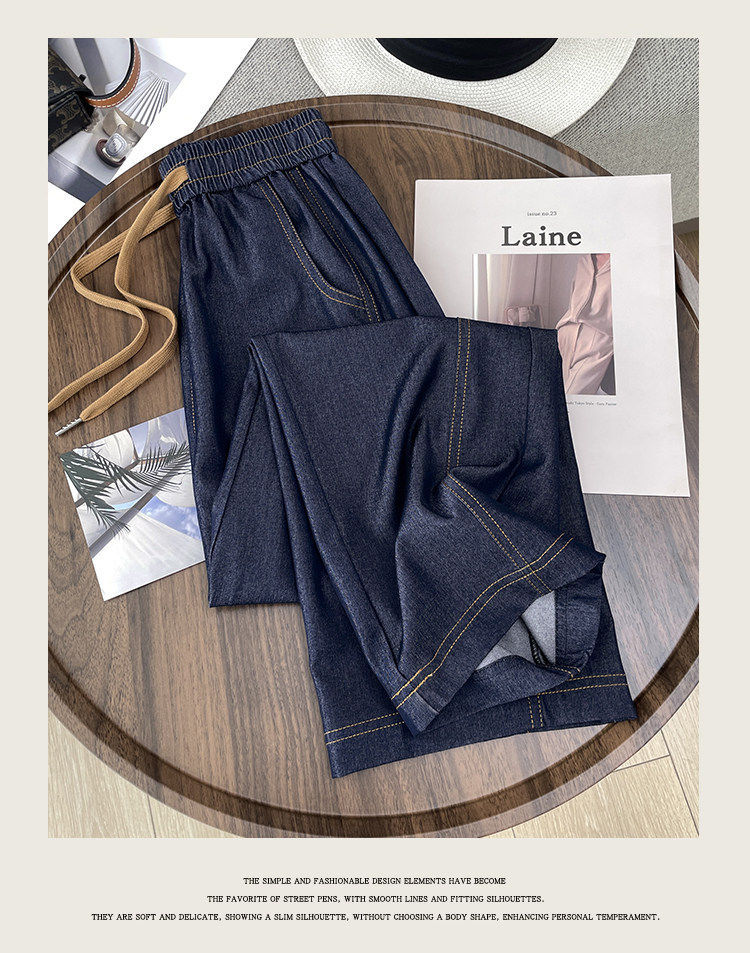 Quần jean nữ ống rộng cạp cao vải denim mỏng nhẹ dáng suông — Đen - Loại thông thường chi tiết 10