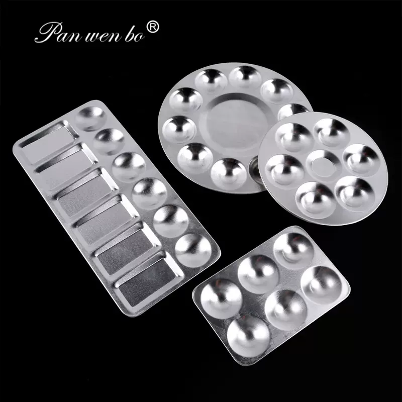 学生跨境铝制金属调色用品绘画颜料调色碟圆形长方形调色盘调色板