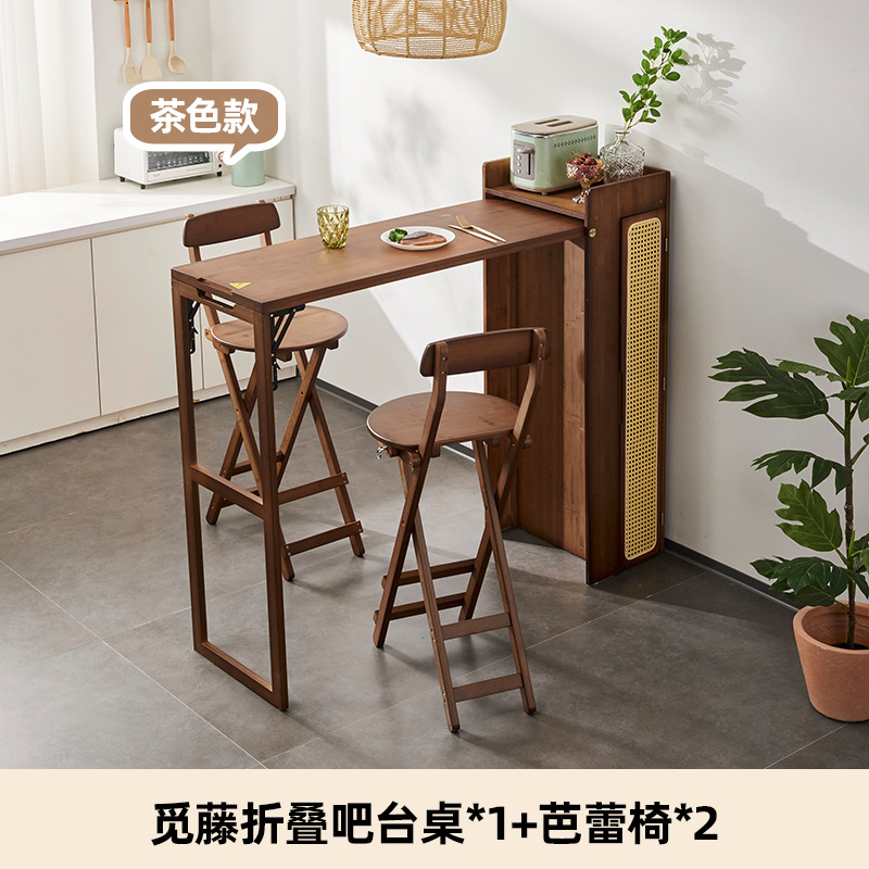 Mesa de Bar plegable de madera maciza de estilo japonés, gabinete de comedor de ratán Partición doméstica integrada mesa de comedor multifuncional mesa de isla retráctil