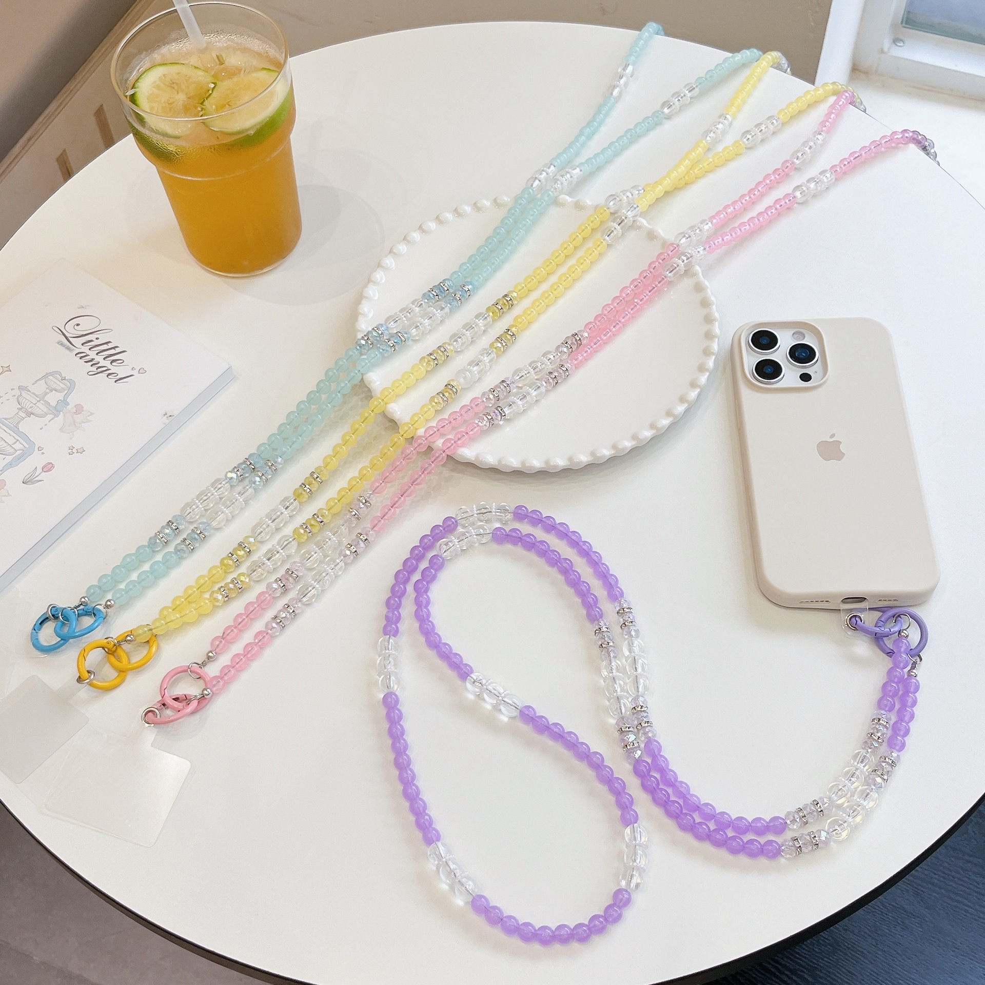 Verano color gelatina larga cuerda de mensajero estilo ins fresco cordón de la caja del teléfono colgante de hebilla de metal con cuentas de cristal