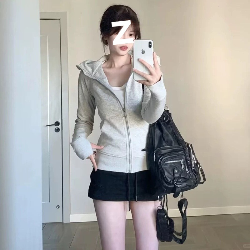 蓝色显白连帽开衫卫衣外套运动春秋季拉链修身显瘦女生修身瑜伽服|undefined