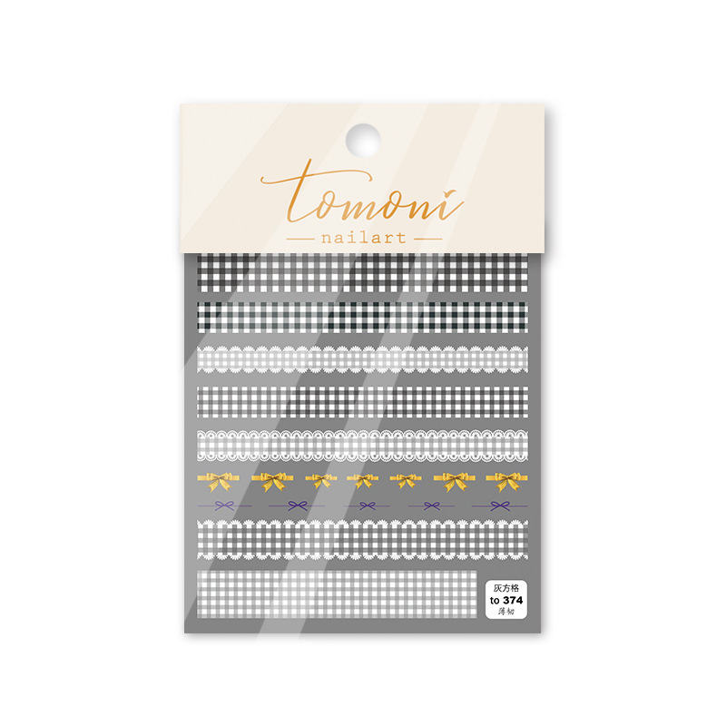 2021 nueva pegatina adhesiva de flor en blanco y negro ultrafina simple de estilo japonés etiqueta engomada de uñas de papel en línea popular encaje a cuadros