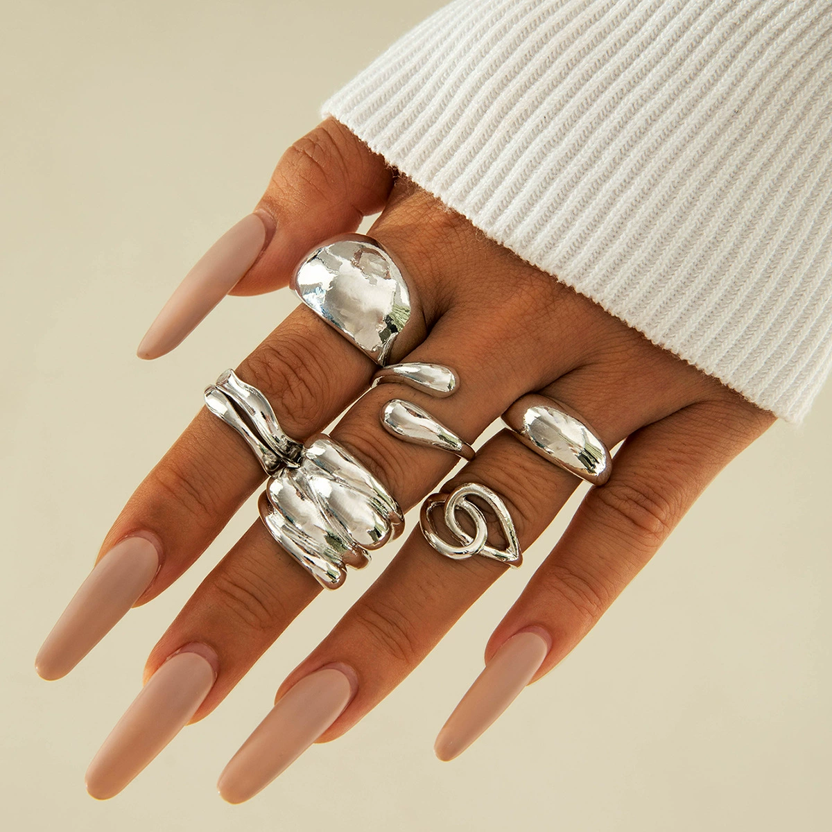 (跨境贸易), трендовый дизайнерский аксессуар, ретро геометрическое кольцо, набор, европейский стиль, тренд сезона