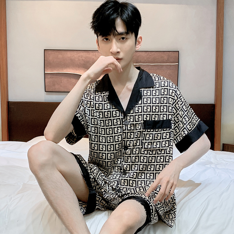Satin New Style Pajamas Men's Summer Short-sleeved Ice Silk Thin High-end Casual Large Size Silk Home Clothes Set