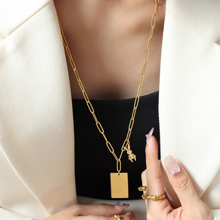 European and American fashion temperament ins square lettering playful rabbit personality long necklace sweater chain cross-border wholesale