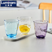 弓箭乐美雅纽奥尔浮雕钢化玻璃杯射线波点冰蓝彩色玻璃水杯批发