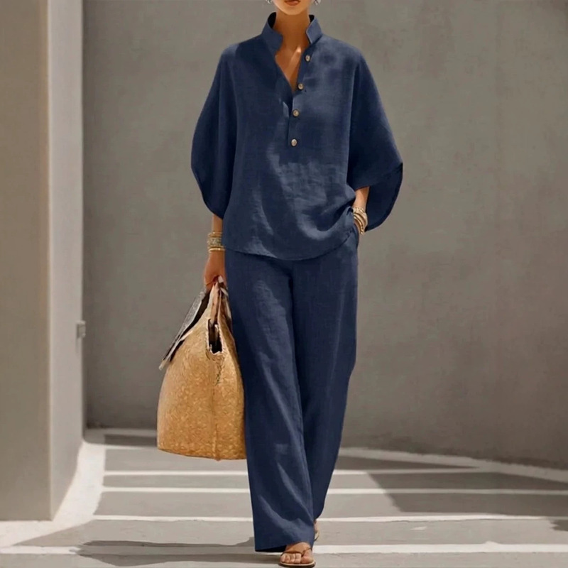 Spring/Summer New Cross-Border Women's V-Neck Loose Shirt Set Casual Urban Commuting Style Women's Clothing - In Stock Spring/Summer New Cross-Border Women's V-Neck Loose Shirt Set Casual Urban Commuting Style Women's Clothing - In Stock