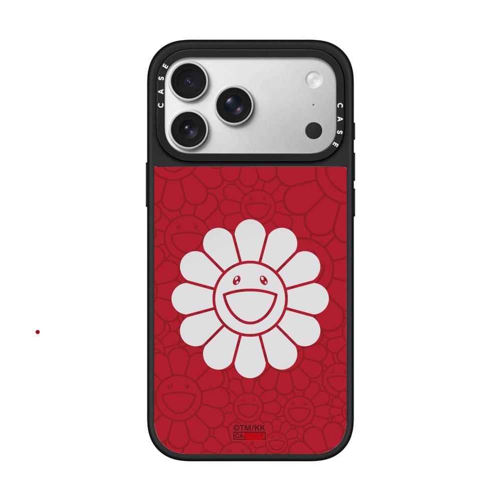 Red sunflower black frame mirror