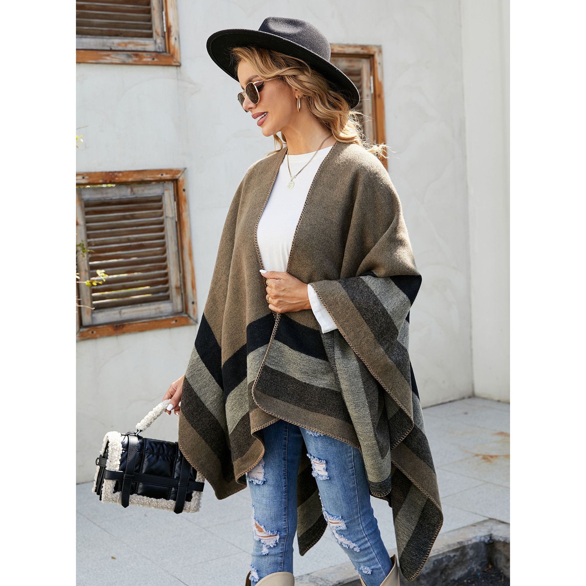 2021 nueva moda de invierno de viaje cálido rayas color Plaid patrón imitación Cachemira chal al por mayor