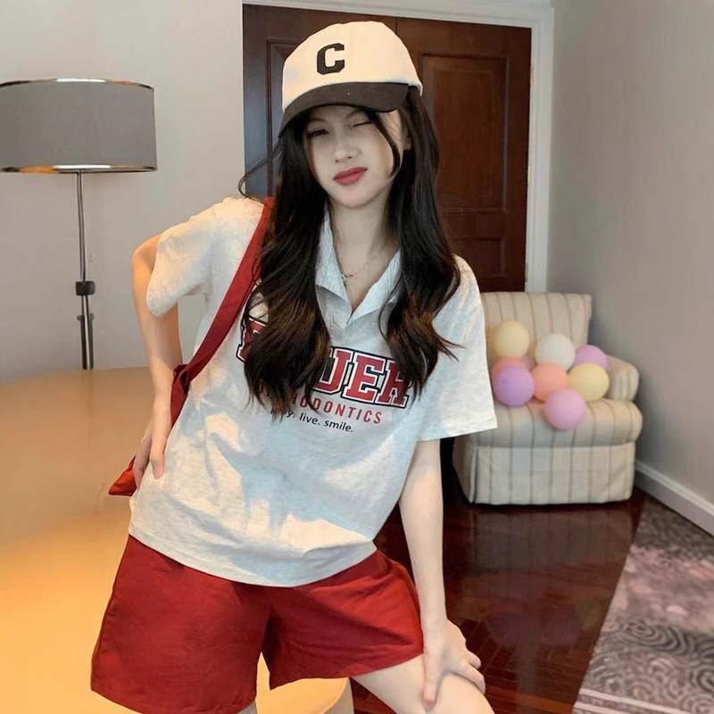 Sports and Leisure Women's New Summer Student Cotton Short-Sleeved Single Top American Style Loose Casual T-Shirt Sports and Leisure Women's New Summer Student Cotton Short-Sleeved Single Top American Style Loose Casual T-Shirt