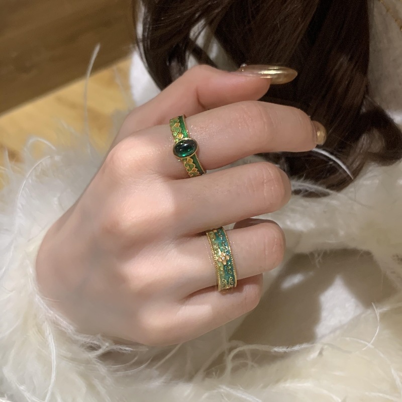 French Vintage Enamel Carved Open Ring For Women Palace Style_voghion.com