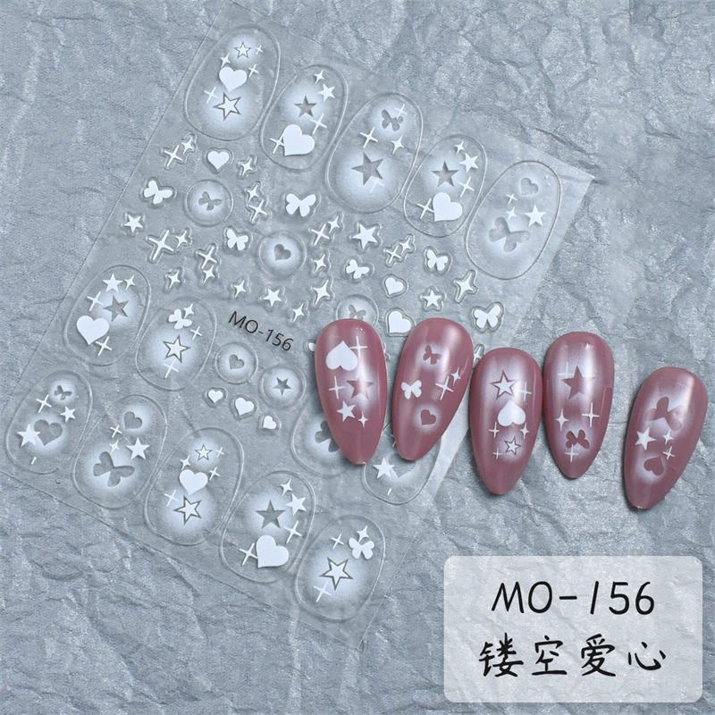 Corazón hueco de copo de nieve pegatinas de alivio de uñas Día de San Valentín elementos navideños árbol de Navidad pegatinas de uñas de campana