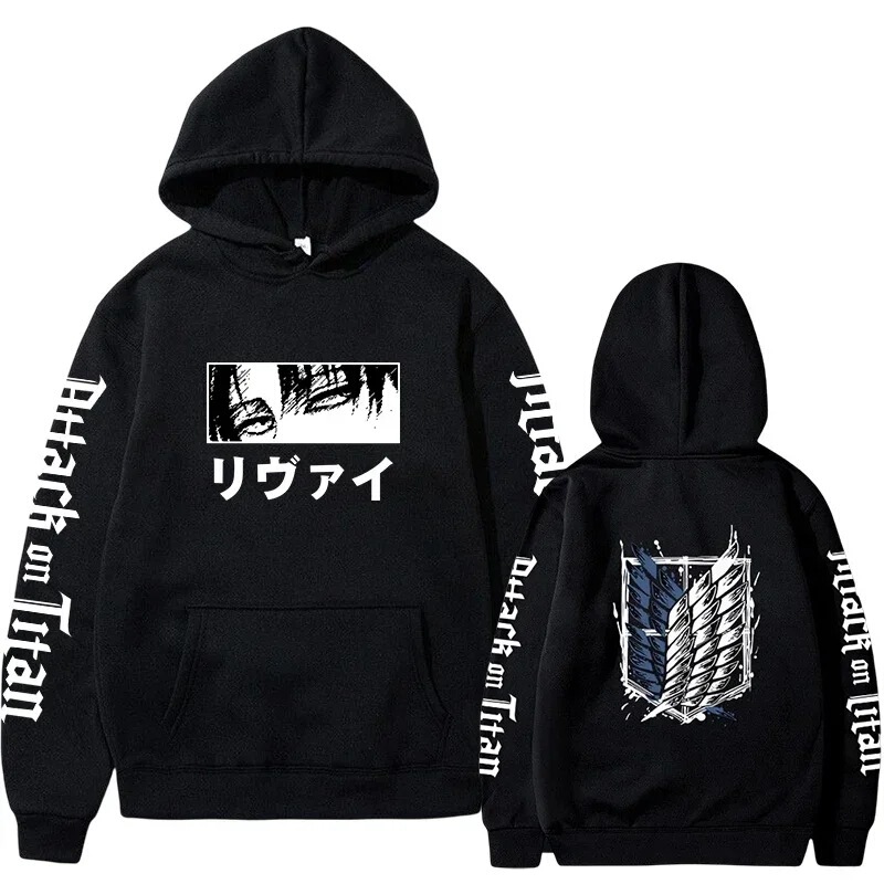 Men's and Women's Hot Anime Plus Size Hoodie Attack on Titan Levi Print Hooded Manga Sweatshirt Original
