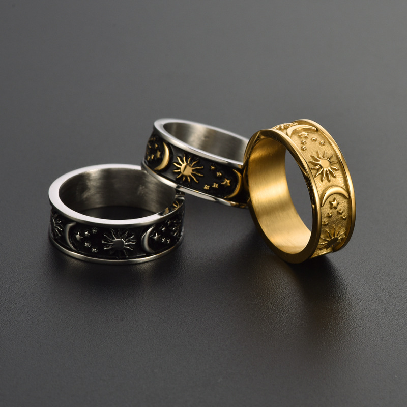 Rings Classification 11, 6, 7 Ring Size Real Gold Plated Star Moon 304 Stainless Steel IG Style Waterproof Non Tarnish Rings
