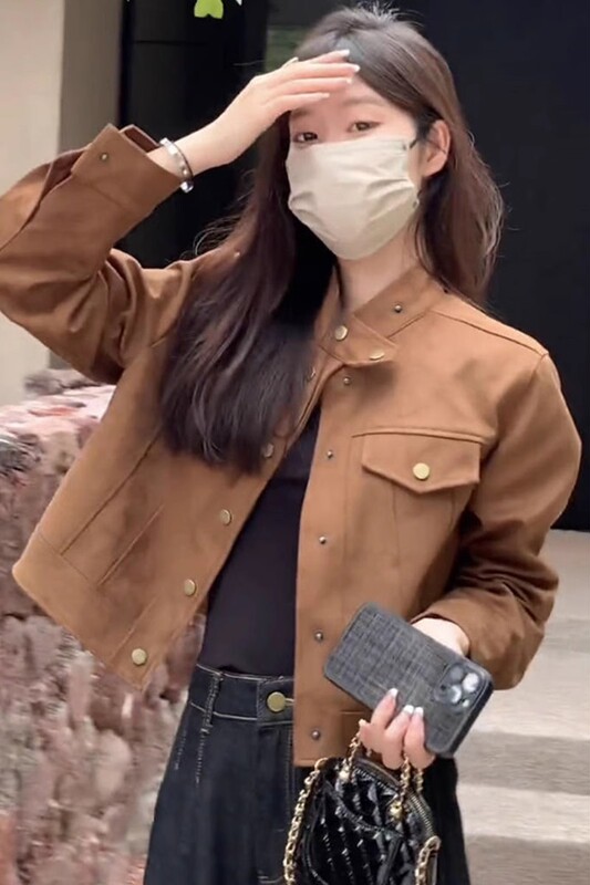 短款麂皮绒外套女春秋新款2025爆款洋气流行小个子高级感夹克上衣|undefined