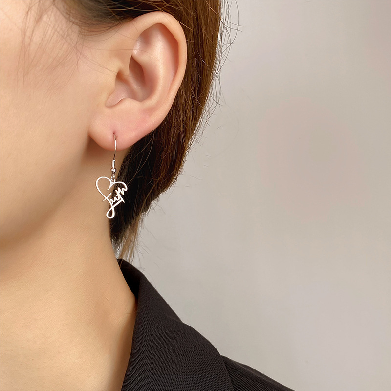 13g Weight 925 Sterling Silver Ear Needle Material 1 Pair 925 Sterling Silver Letter Heart Shape Drop Earrings
