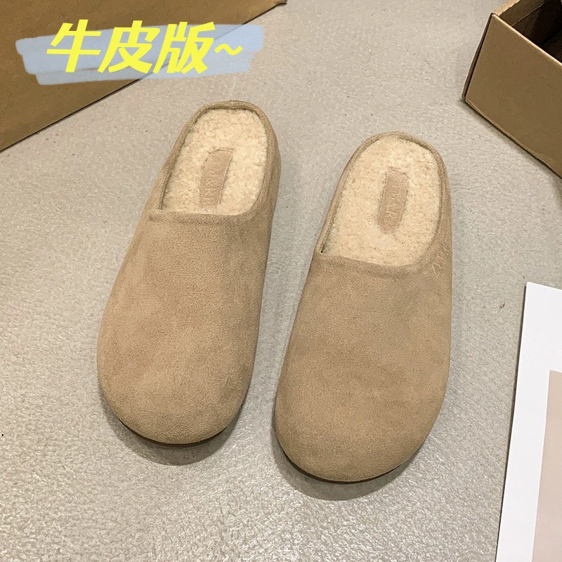 Хлопчатобумажные тапочки женские удобные ленивые туфли один педаль с толстой подошвой двойной резиновой кожей утолщенные бархатные ботинки