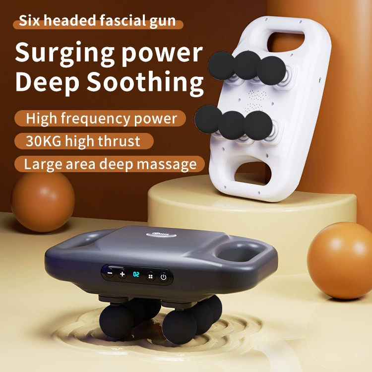 Массажер-пистолет для тела с шестью насадками, перезаряжаемый, профессиональный, высокочастотный, для расслабления мышц, для массажа поясничного и шейного отделов позвоночника.