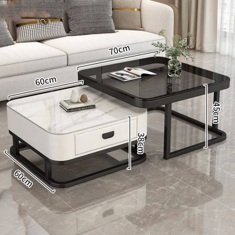 Mesa de té de lujo ligera sala de estar doméstica moderna y pequeña casa red cuadrada de vidrio rojo tablero de TV combinado mesa de té