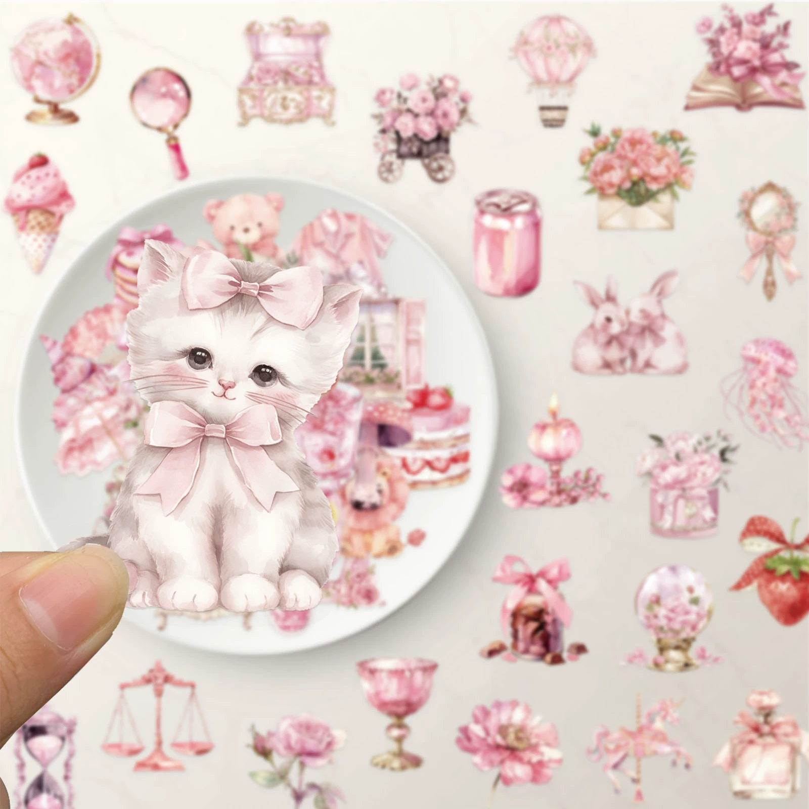 50 розовых наклеек для девочек, милые PET наклейки корейская мультипликация цветок кошка сакура декоративные наклейки к тому же альбом