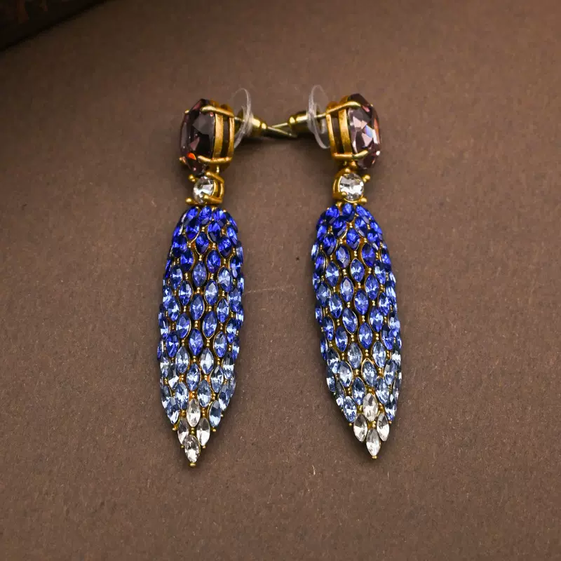 欧美镶钻水滴蓝宝石时尚跨境耳饰宝石蓝色耳环轻奢风春季新款批发