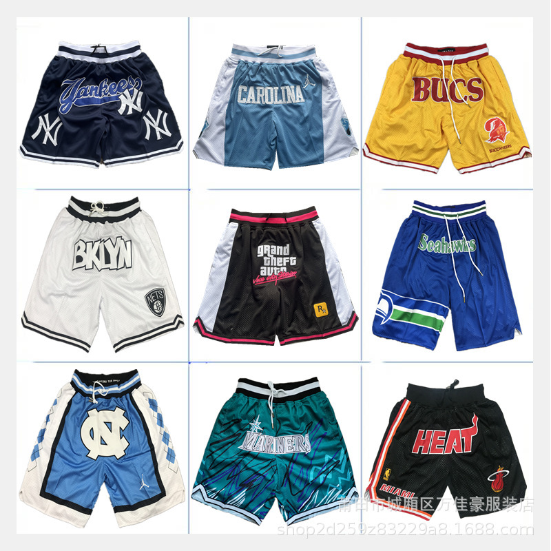 in stock American Jersey Lakers Raptors NFL Steelers Raider Sports Casual Pocket Shorts Trendy Shorts