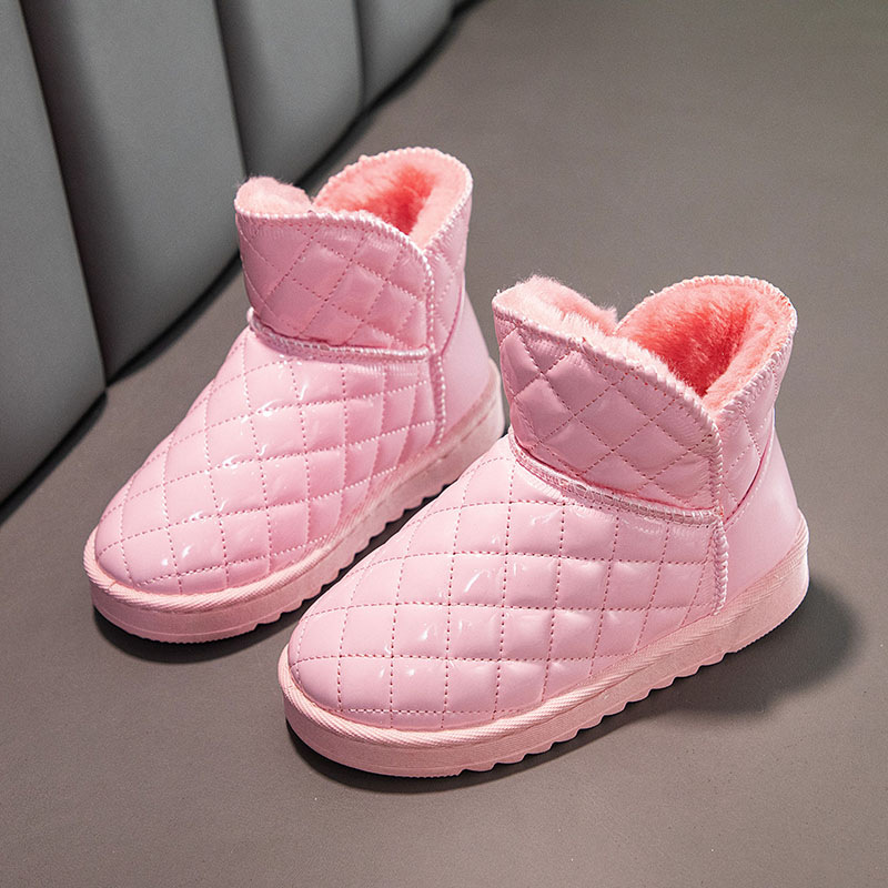 Botas de nieve para niñas Botas de algodón grueso forradas de lana para niños 2022 invierno Nuevas botas cortas impermeables para niños zapatos de algodón para bebés moda