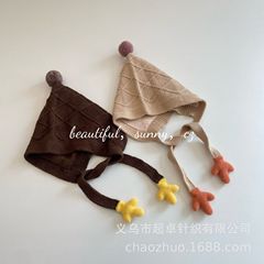 秋冬氛围感女童护耳球球小手手毛线帽儿童巫师帽