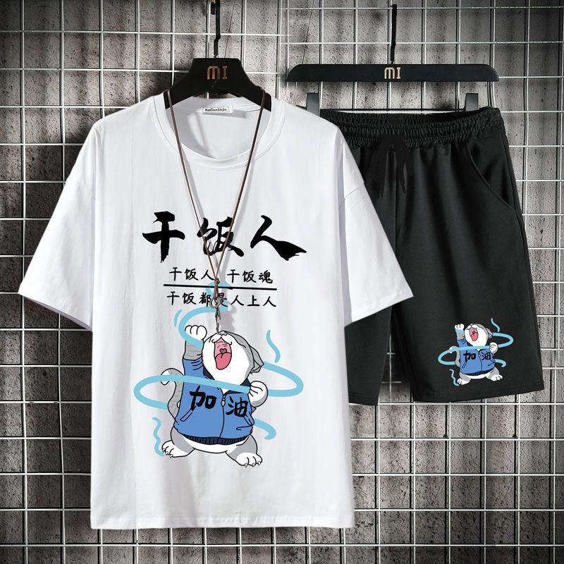 Men's Trendy Sports Casual Suit 2024 Summer New Summer Cartoon Short-Sleeve T-Shirt Half-Sleeve Shirt 12