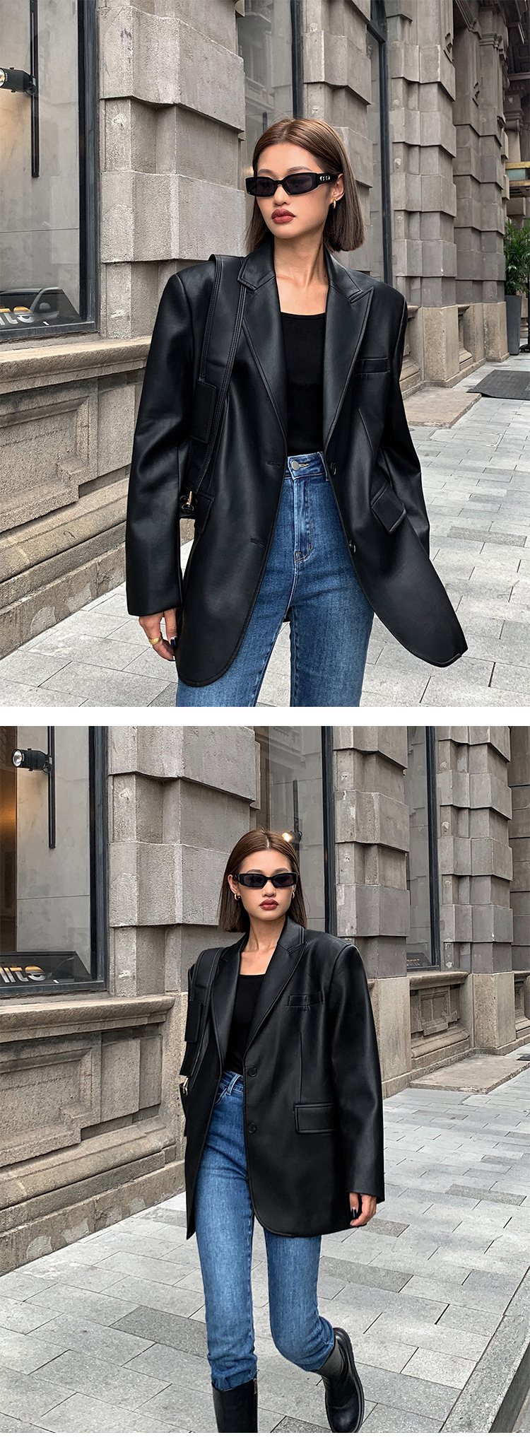 Leather Jacket Tops Type Women's Streetwear Solid Color Pocket Single Breasted Leather Jacket Casual Jacket