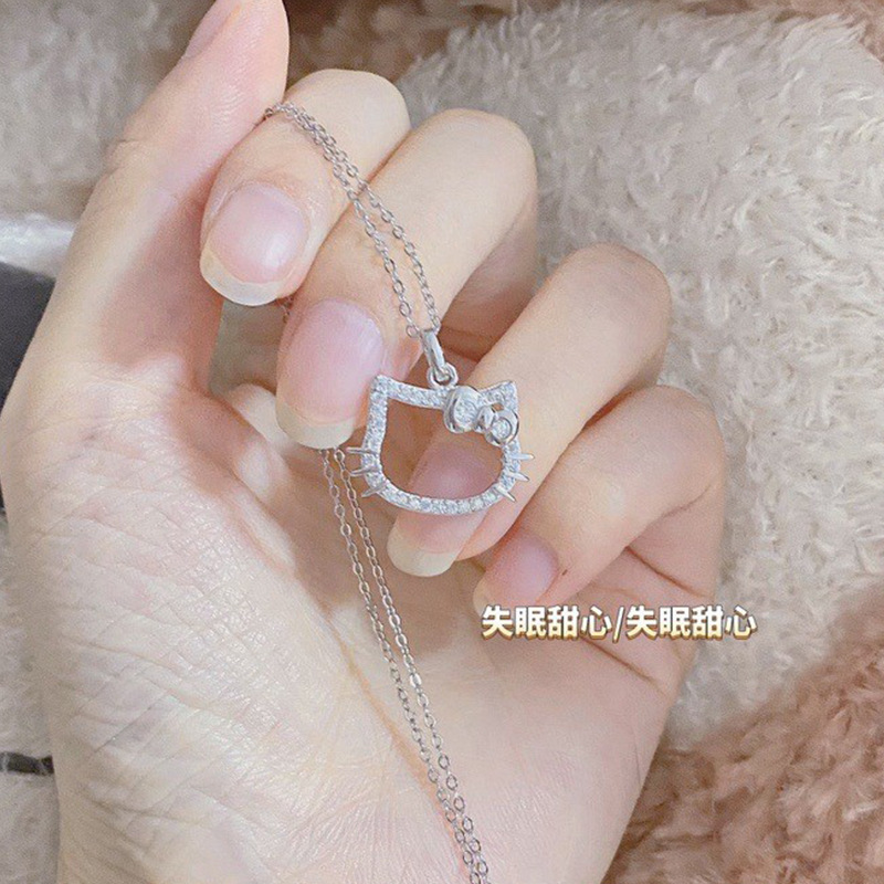 Cartoon Kitty Cat Diamond Necklace Fashionable Girly Heart Student Bestie Clavicle Chain Niche Design Sweater Chain