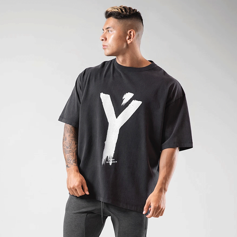 LYFTSummer Round Neck Fitness Muscle Casual Short-sleeved Running Training Sports Cotton Men's Loose Five-point Sleeve T-shirt