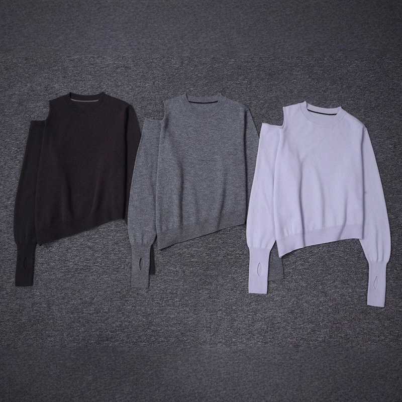 Pure Yuan Tail Goods Nordic Swedish Designer Brand Rodebj*R Single Off-Shoulder Asymmetric Crew Neck Wool Sweater for Women