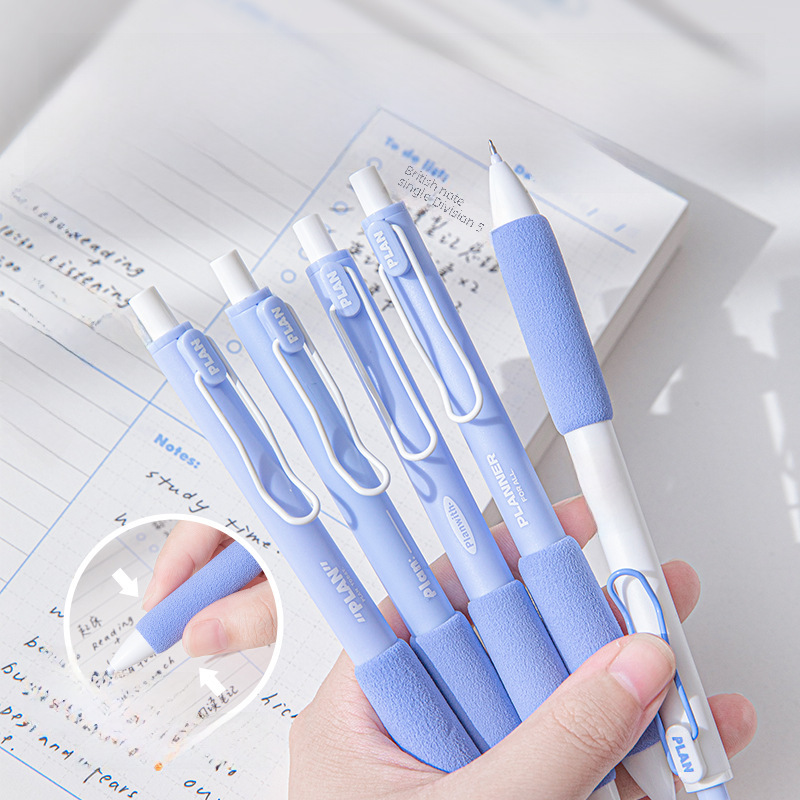 (2개) PLANWITH 스폰지 소프트 그립 펜, 바람 높은 색상 값 블랙 스무스 0.5MM 브러시 펜 젤 펜 세트