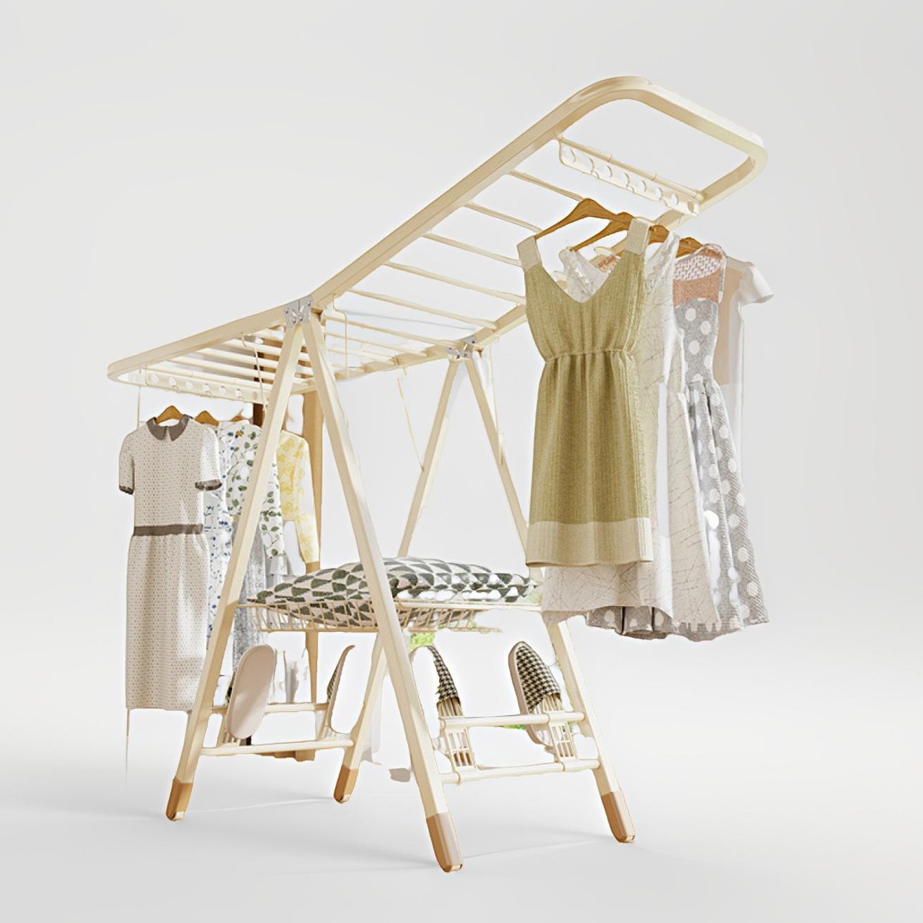 Jiangzhu Foldableing Clothes Drying Rack Floor-Standing Home Bedroom Balcony Clothes Drying Rack Indoor Baby Cool Clothes Hanging Rod Drying Quilt