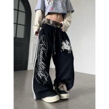 战马刺绣双腰头辣到中暑爵士舞裤子女夏季街头风hiphop跳舞裤子潮