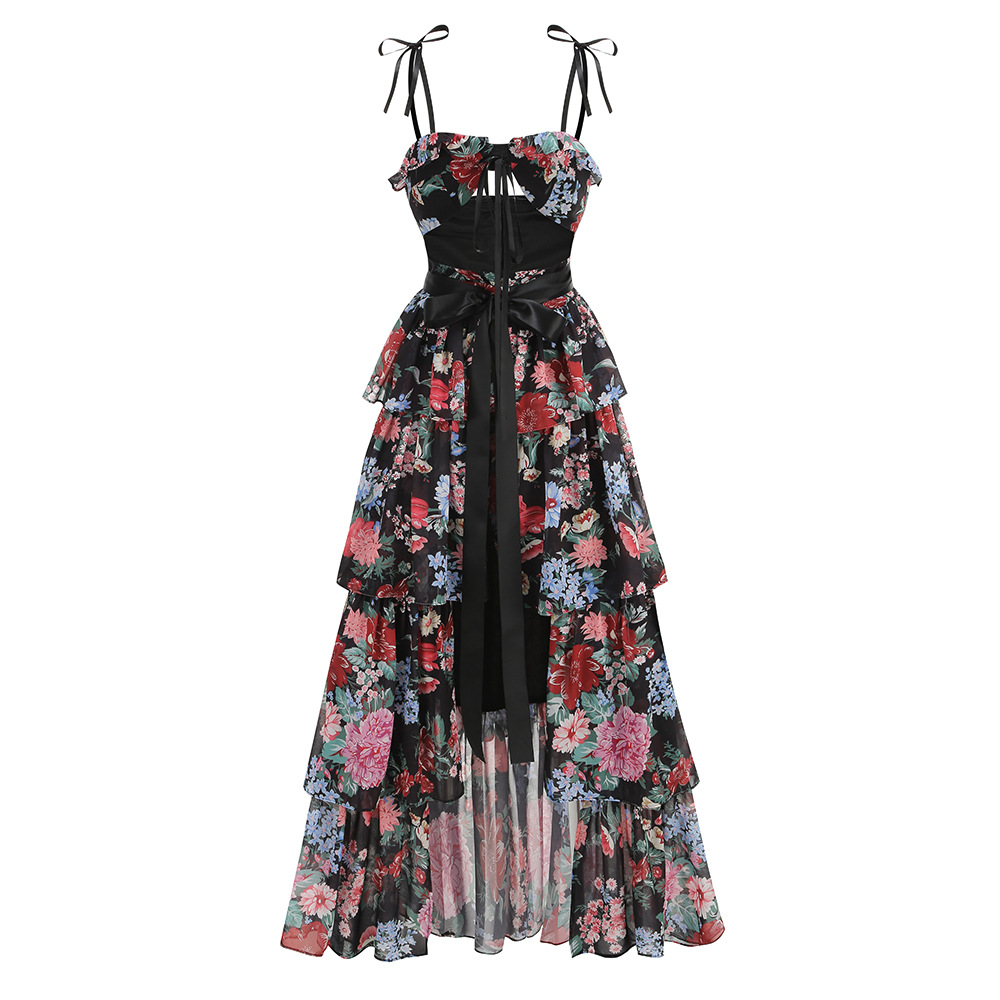 Women's Clothing Sexy Floral Print Strapless Halter Top And Cropped Mini Skirt Set Women's Cake Skirt Fashion Party Wear_ecoleips.com