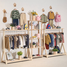儿童装店铺展示架实木组合架上墙壁挂衣服架子鞋包架置物架靠墙架