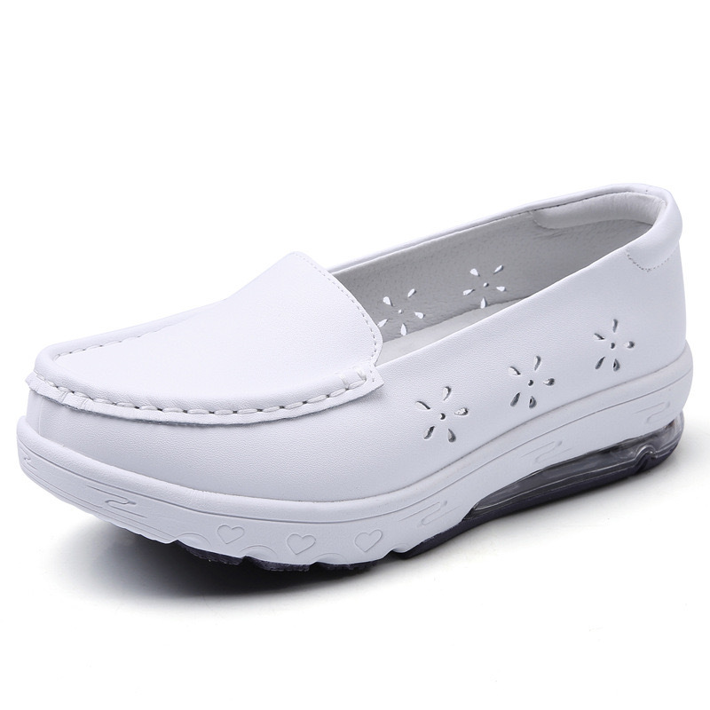 Zapatos de enfermera de piel de vaca, suela suave de cuero, pies transpirables, no cansados, hospital, clínica, salón de belleza, zapatos de trabajo, zapatos de mujer de primavera en stock