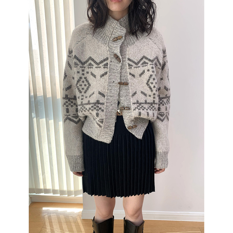 Dorothy Scandinavian Style Retro Lazy Fair Isle Jacquard Sweater Soft Knit Cardigan Short Loose Coat