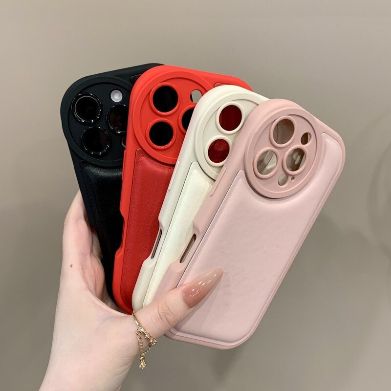 适用苹果16Promax气垫皮纹肤感手机壳iPhone15简约纯色防摔防滑壳|undefined