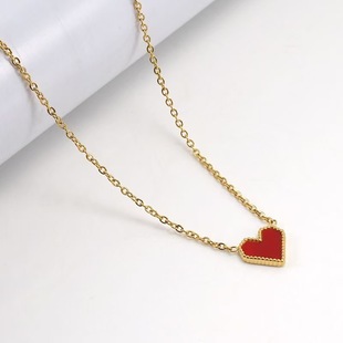 Titanium Steel Non-Fading Pointed Peach Heart Necklace Women's Fashion Simple Red Heart Clavicle Chain Jewelry Accessories Manufacturer Direct Approval