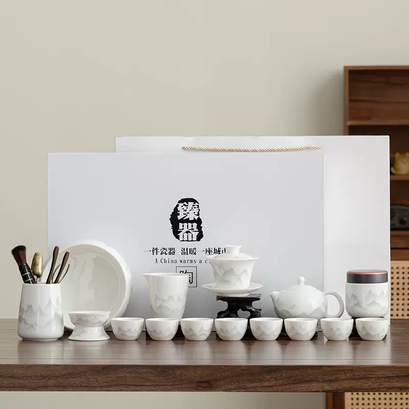 德化陶瓷高级感白瓷功夫茶具套装商务礼盒批发茶壶送领导高档套装