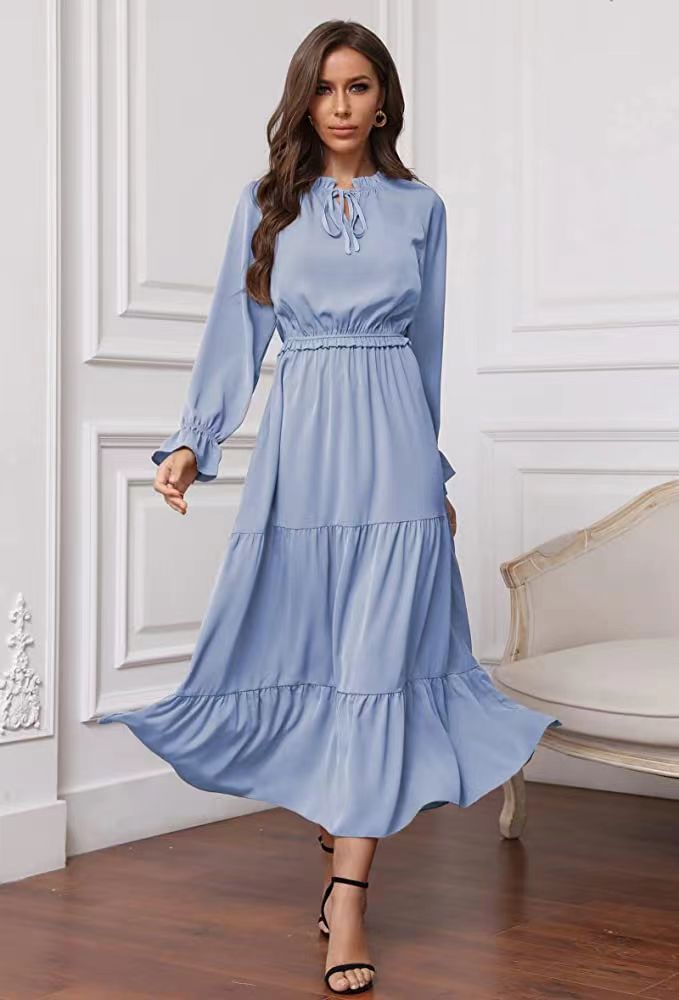 Women's Regular Dress Fashion Round Neck Patchwork Long Sleeve Solid Color Maxi Long Dress Daily display picture 4