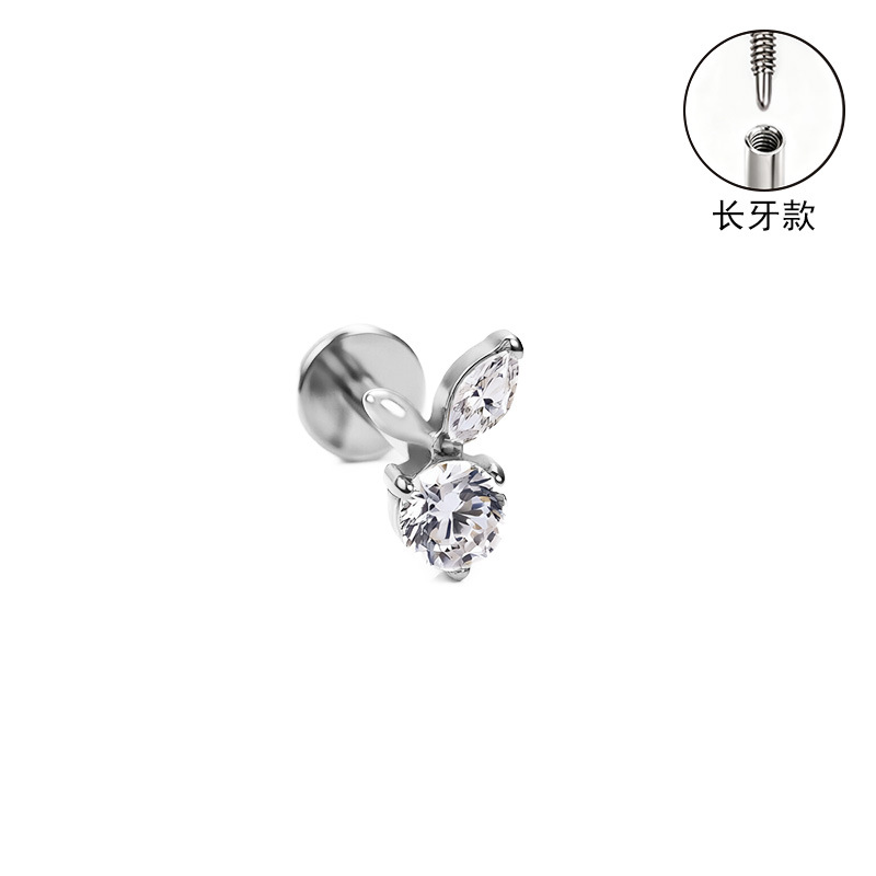 F136 Titanium Alloy Long Tooth Style Ear Studs with Zircon, Carved Ear Bone Studs, G23 Titanium Body Piercing Jewelry detail image 9