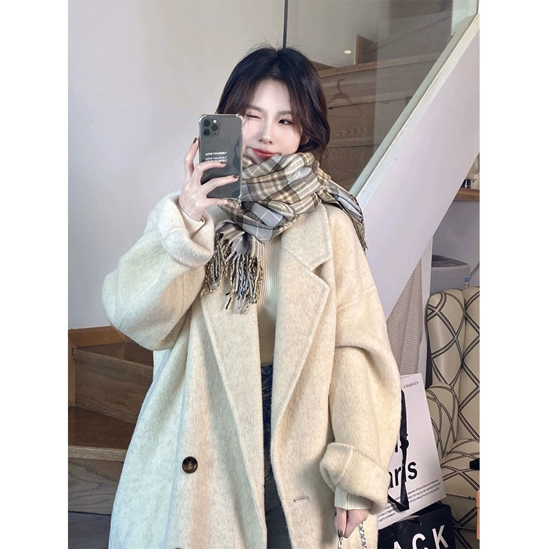 Woolen coat, long warm jacket, 2023, Korean style, for teenagers, mid-length