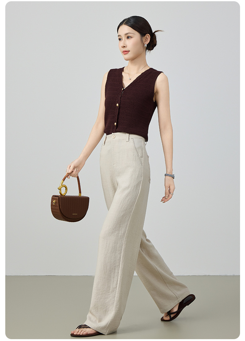 Quần culottes nữ ống rộng cạp cao vải lanh pha mùa hè — Màu sắc chi tiết 23