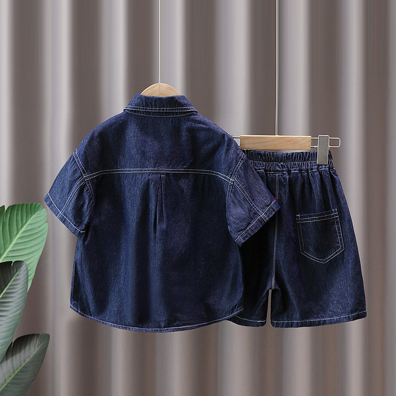 5009 traje de mezclilla de verano para niños 2025 nueva camisa de manga corta hermosa para niños ropa de moda de verano para bebés