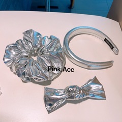 甜酷Y2 少女！高質感亮銀色系列套裝髮夾發箍頭扎皮套髮飾韓系